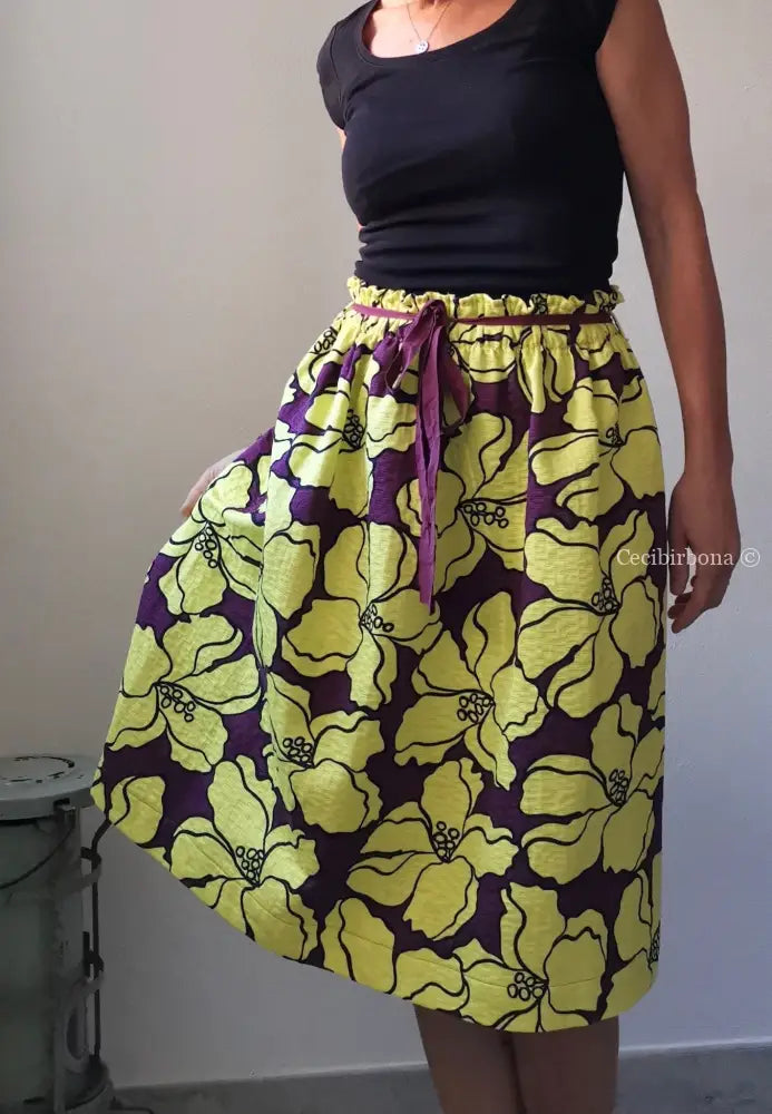 Gonna gialla a fiori con elastico in vita (Ref. 106) gonna donna