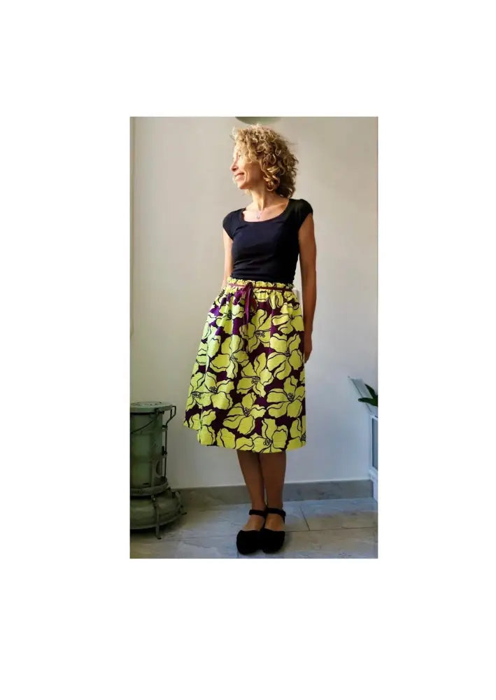 Gonna gialla a fiori con elastico in vita (Ref. 106) gonna donna