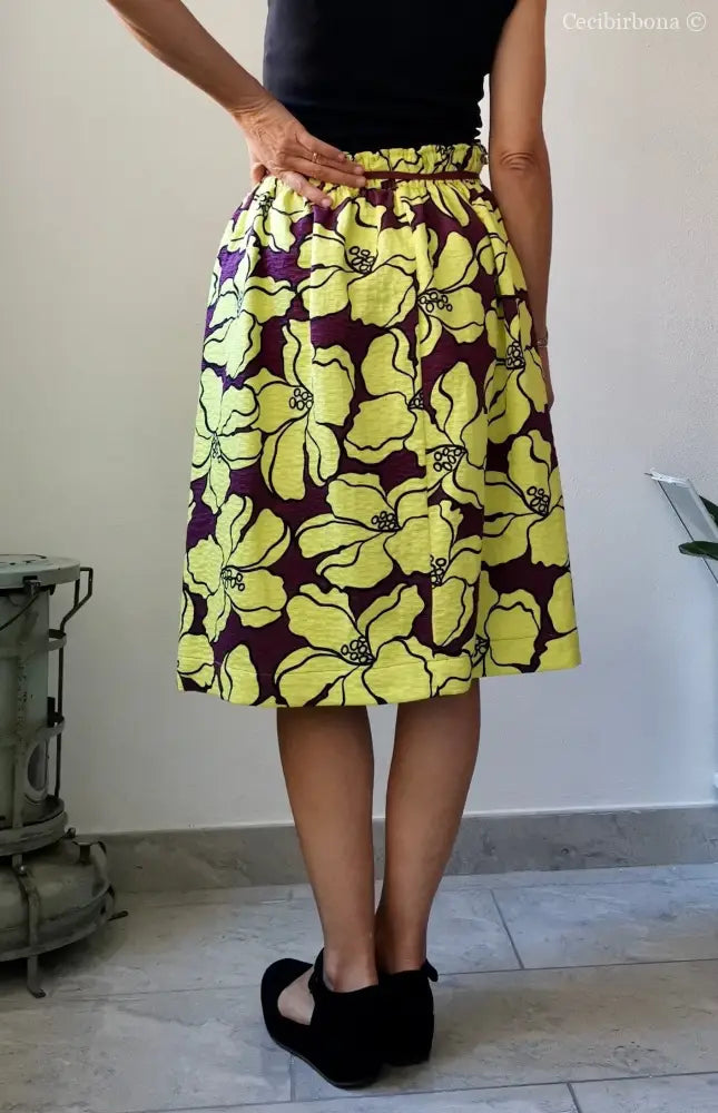 Gonna gialla a fiori con elastico in vita (Ref. 106) gonna donna