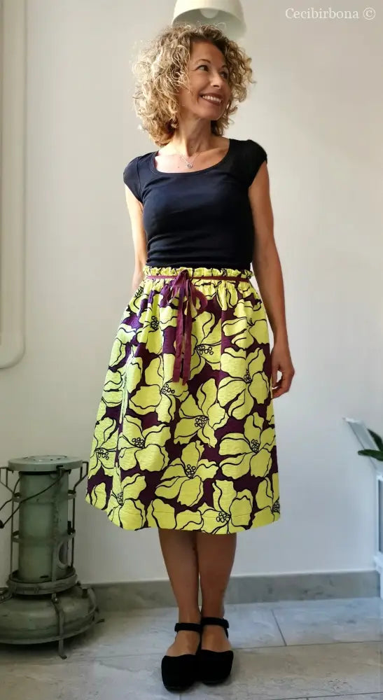 Gonna gialla a fiori con elastico in vita (Ref. 106) gonna donna