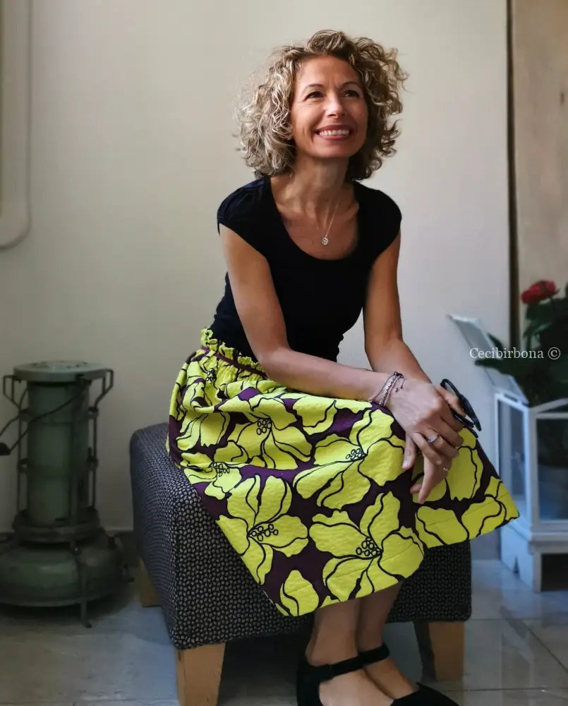 Gonna gialla a fiori con elastico in vita (Ref. 106) gonna donna