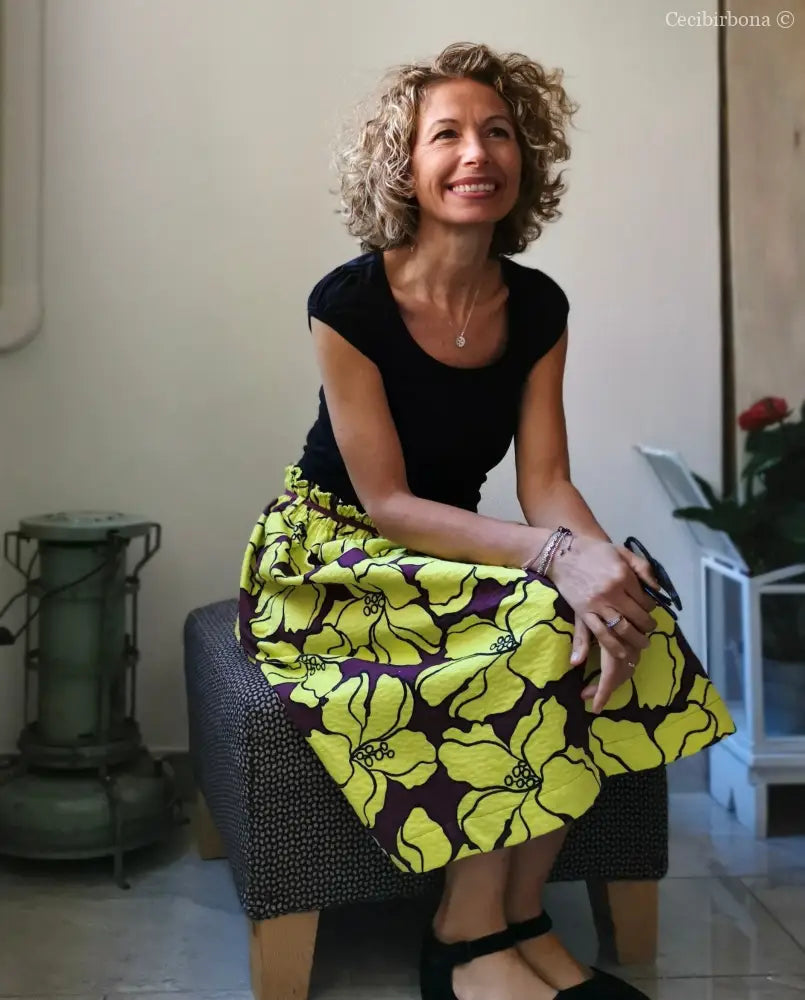 Gonna gialla a fiori con elastico in vita (Ref. 106) gonna donna