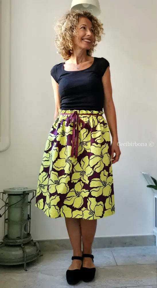 Gonna gialla a fiori con elastico in vita (Ref. 106) gonna donna