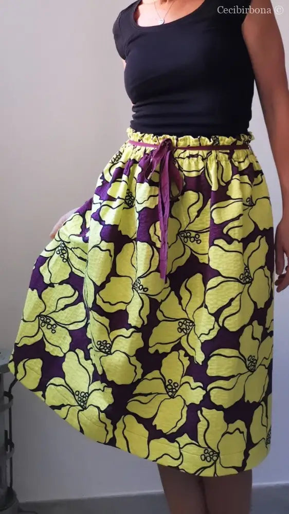 Gonna gialla a fiori con elastico in vita (Ref. 106) gonna donna