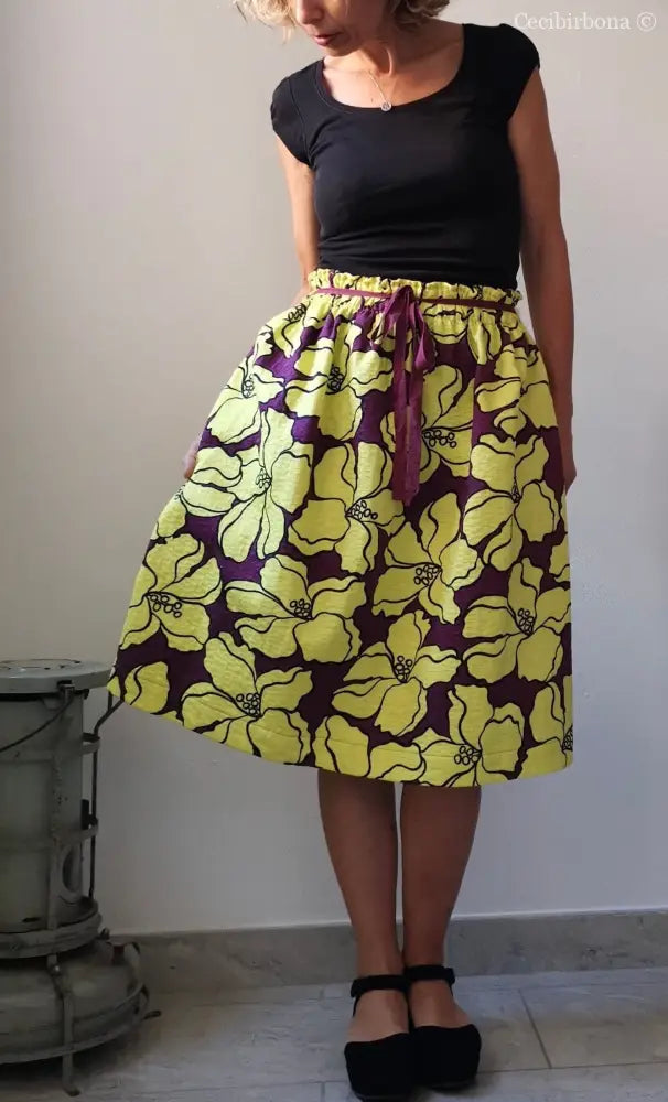 Gonna gialla a fiori con elastico in vita (Ref. 106) gonna donna