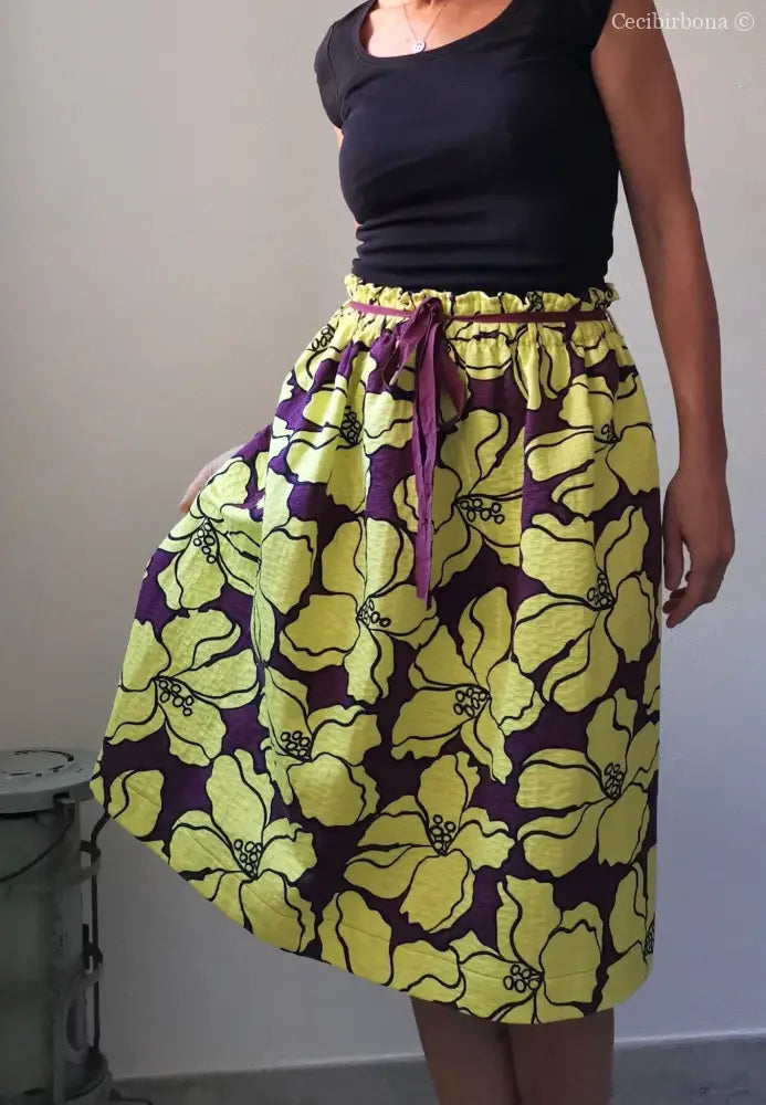 Gonna gialla a fiori con elastico in vita (Ref. 106) gonna donna