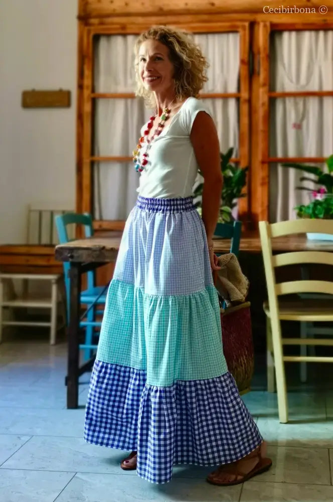 Gonna in cotone a balze colorate gonna donna