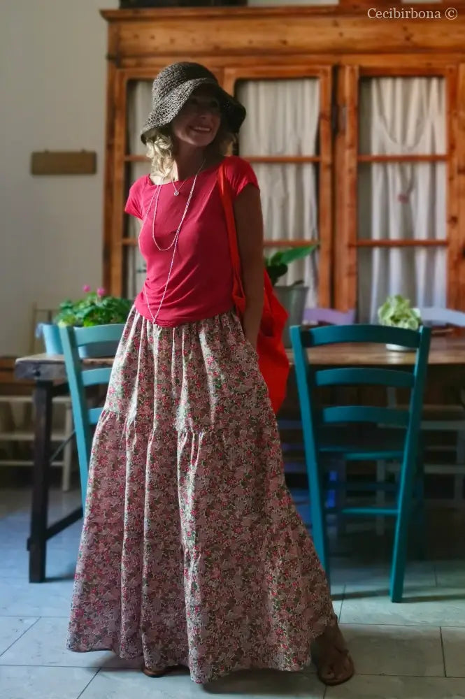 Gonna in cotone a fiori con balze (Ref. 314) gonna donna