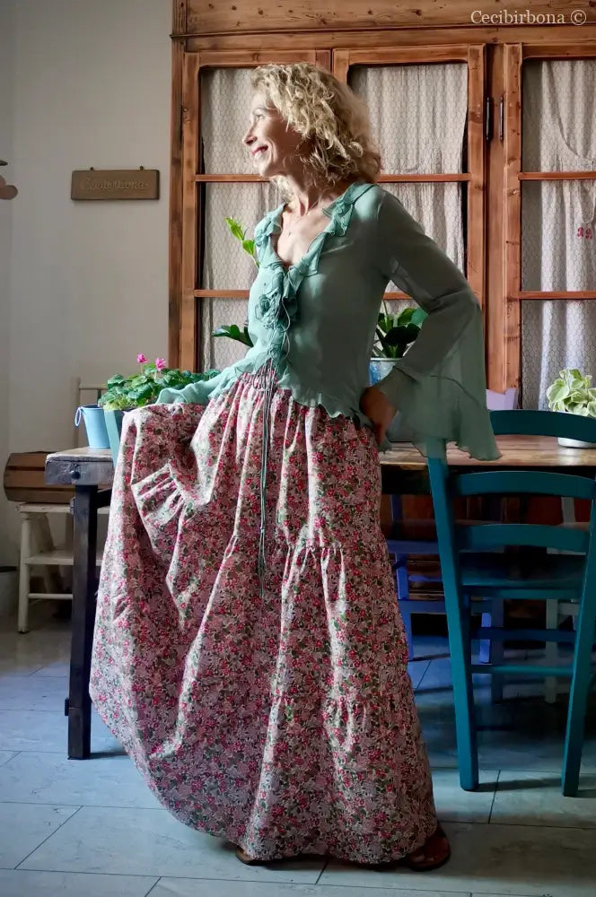 Gonna in cotone a fiori con balze (Ref. 314) gonna donna