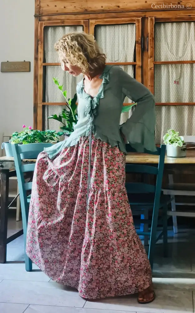 Gonna in cotone a fiori con balze (Ref. 314) gonna donna