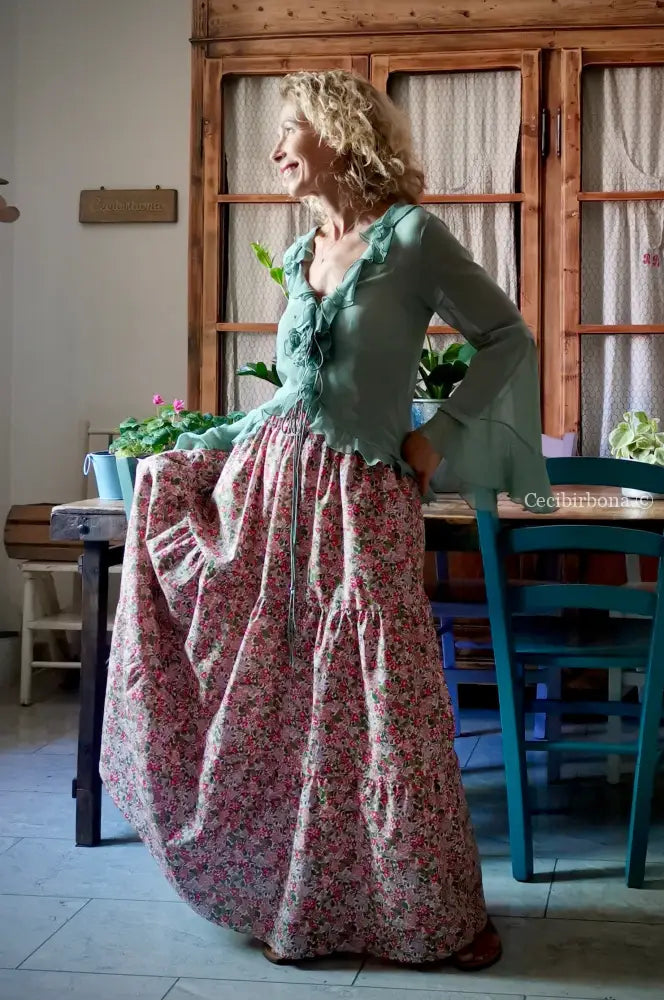 Gonna in cotone a fiori con balze (Ref. 314) gonna donna