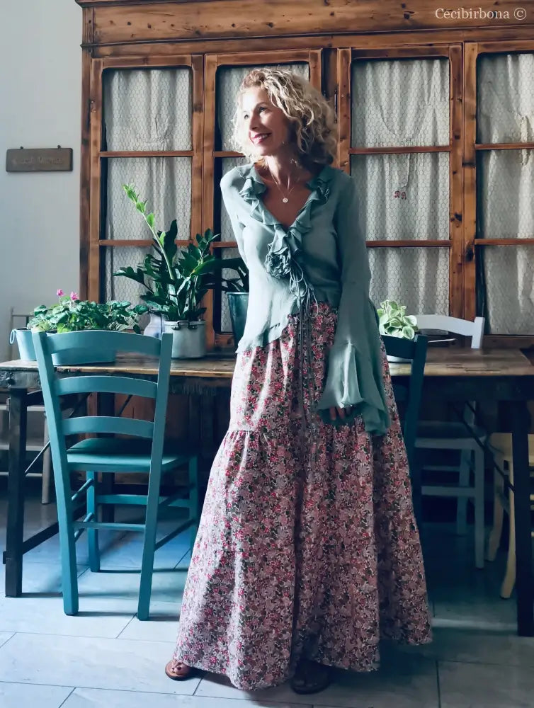 Gonna in cotone a fiori con balze (Ref. 314) gonna donna