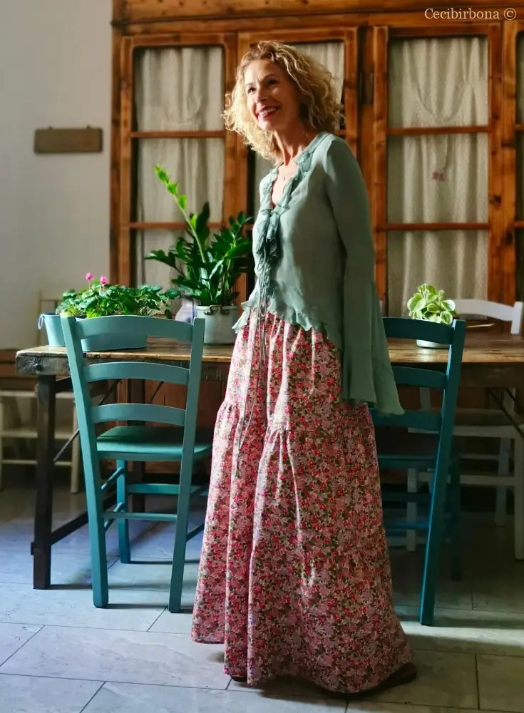 Gonna in cotone a fiori con balze (Ref. 314) gonna donna