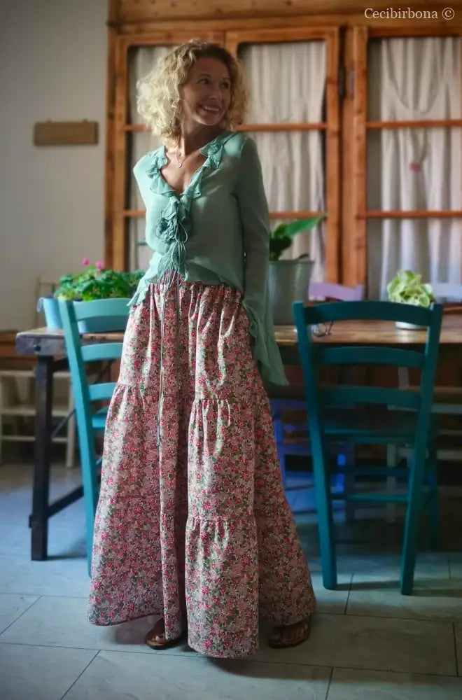 Gonna in cotone a fiori con balze (Ref. 314) gonna donna