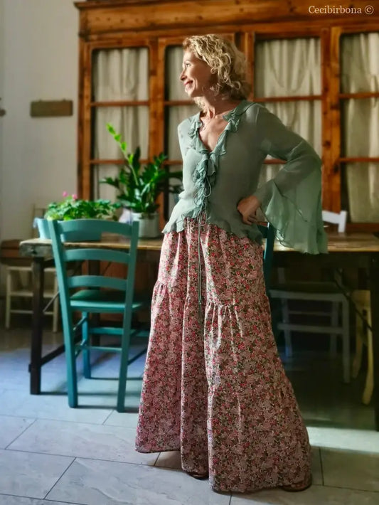 Gonna in cotone a fiori con balze (Ref. 314) gonna donna