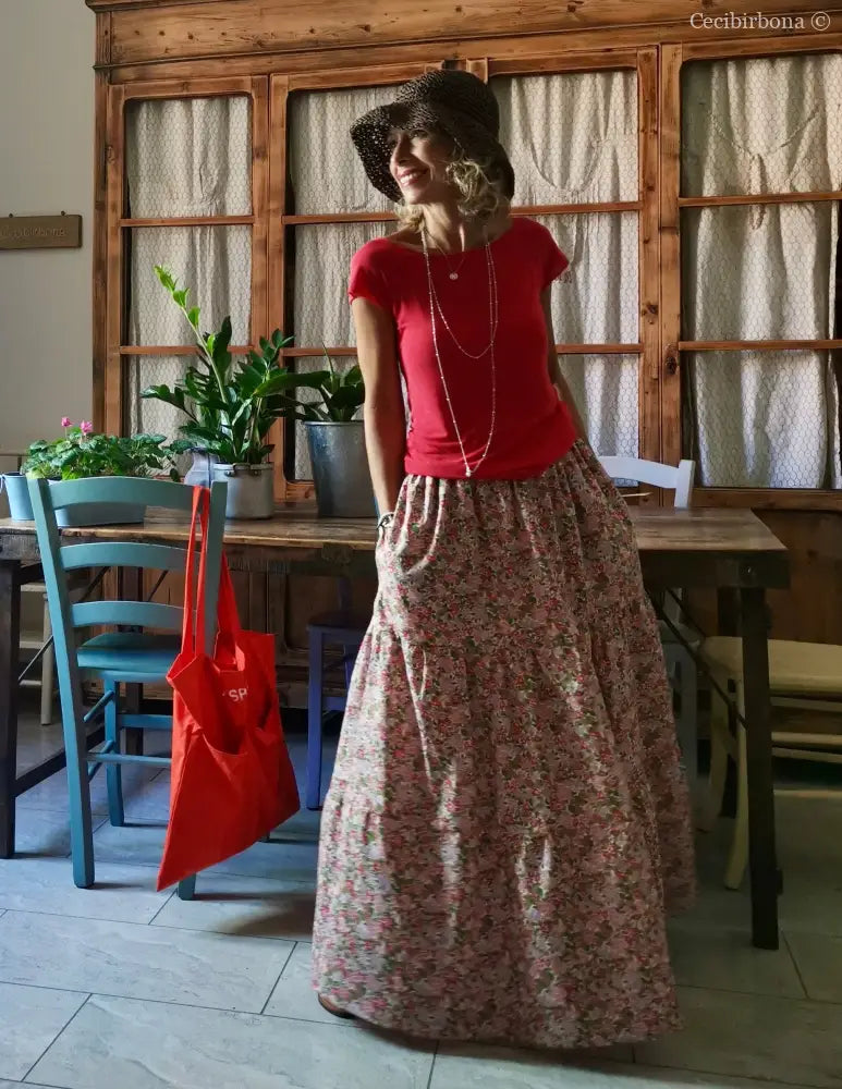 Gonna in cotone a fiori con balze (Ref. 314) gonna donna