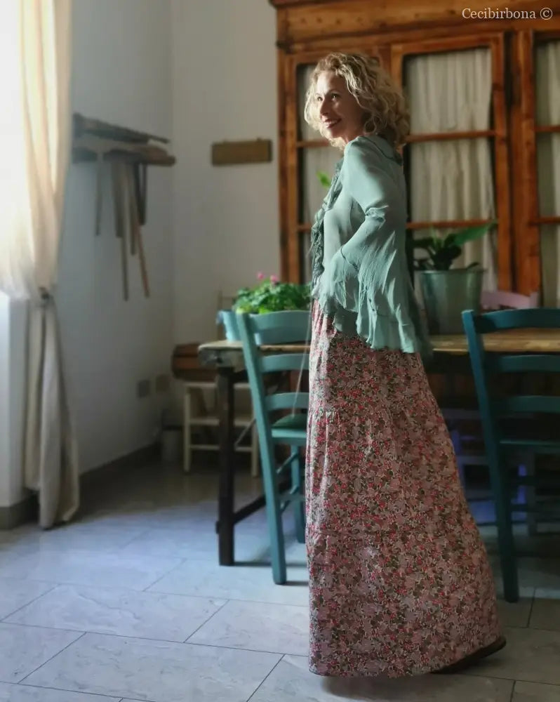 Gonna in cotone a fiori con balze (Ref. 314) gonna donna