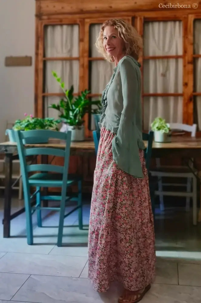 Gonna in cotone a fiori con balze (Ref. 314) gonna donna