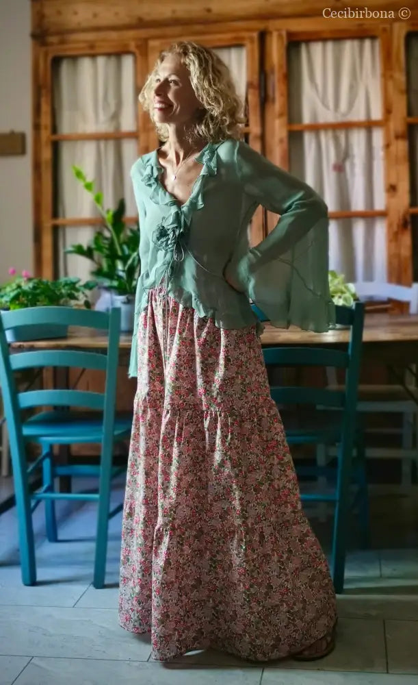 Gonna in cotone a fiori con balze (Ref. 314) gonna donna