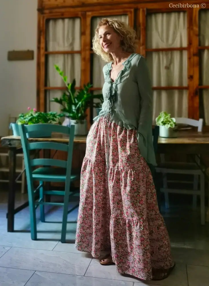 Gonna in cotone a fiori con balze (Ref. 314) gonna donna