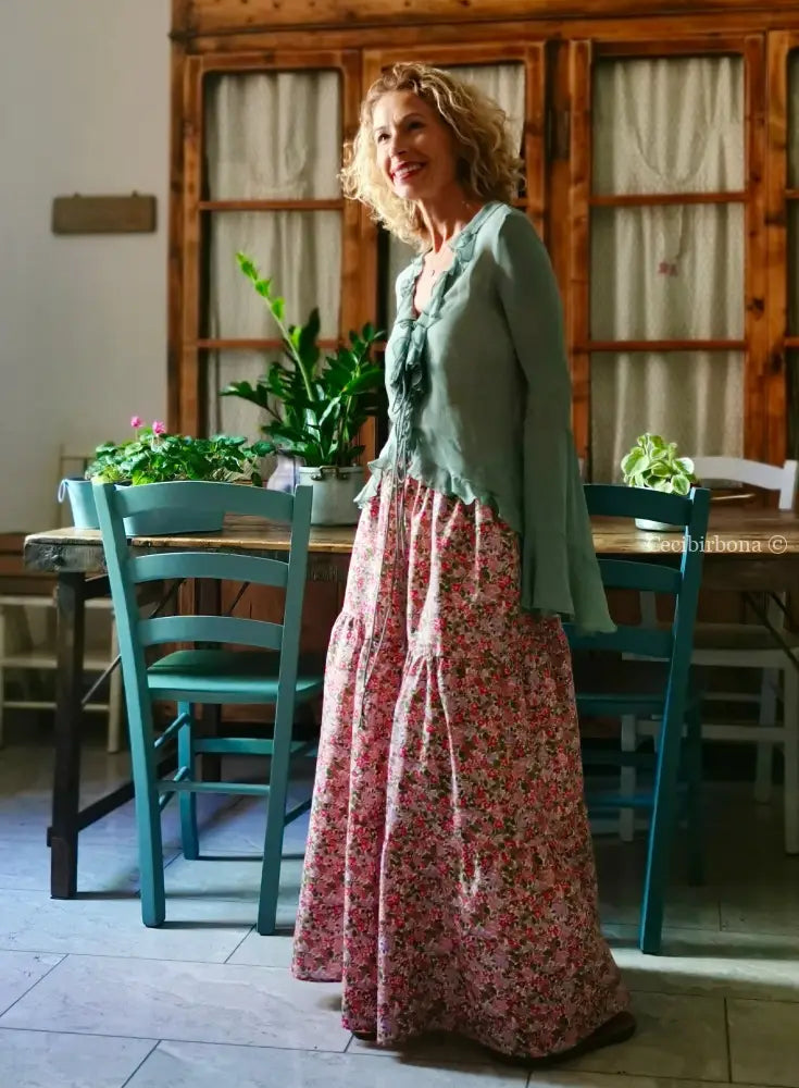 Gonna in cotone a fiori con balze (Ref. 314) gonna donna
