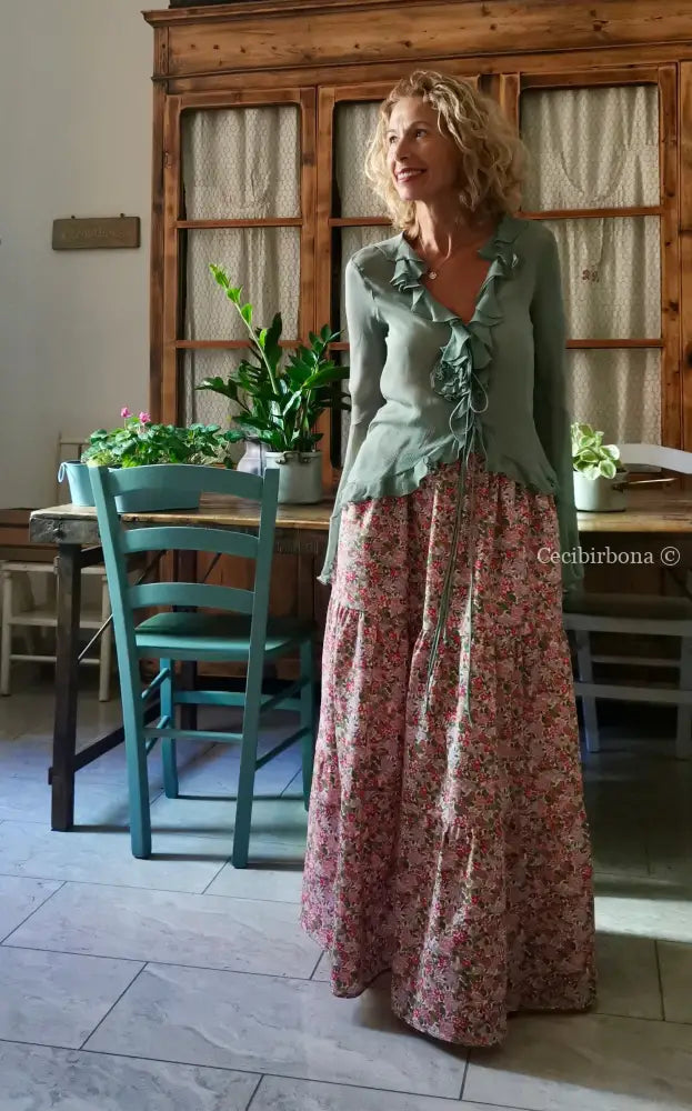 Gonna in cotone a fiori con balze (Ref. 314) gonna donna