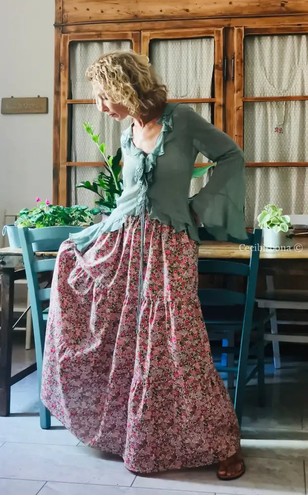 Gonna in cotone a fiori con balze (Ref. 314) gonna donna