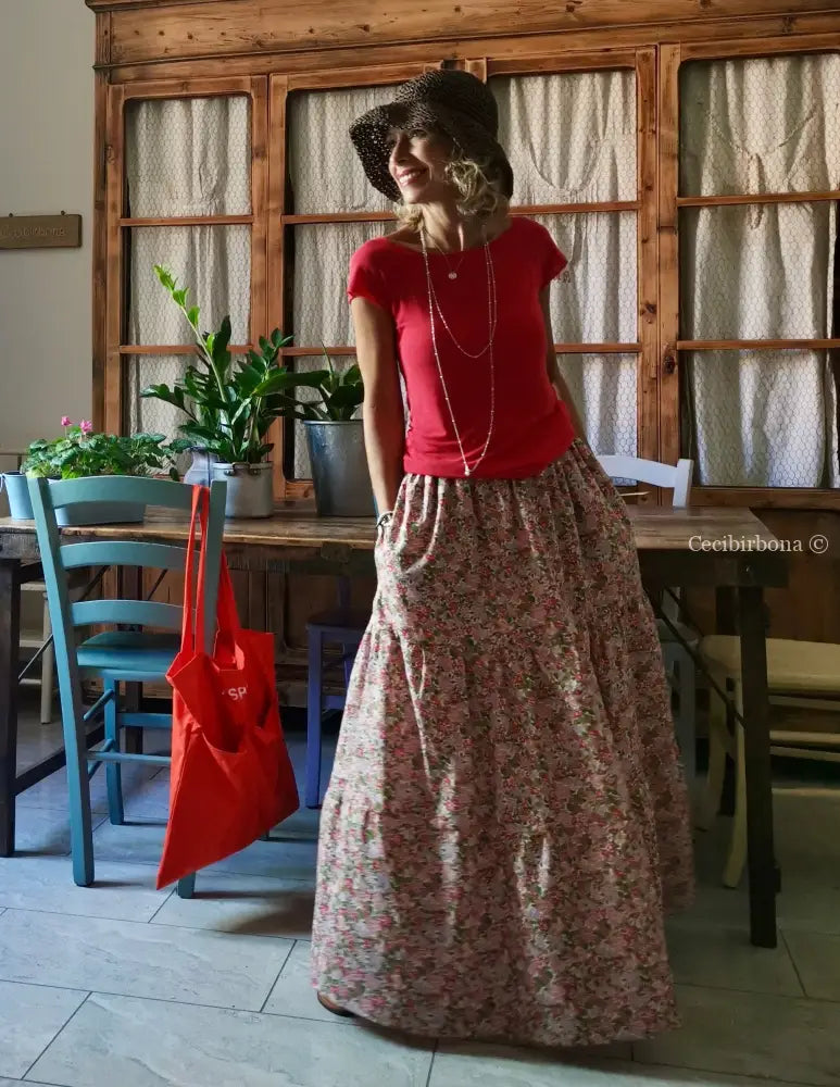 Gonna in cotone a fiori con balze (Ref. 314) gonna donna