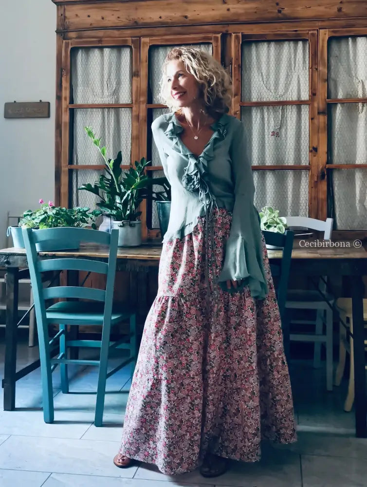 Gonna in cotone a fiori con balze (Ref. 314) gonna donna