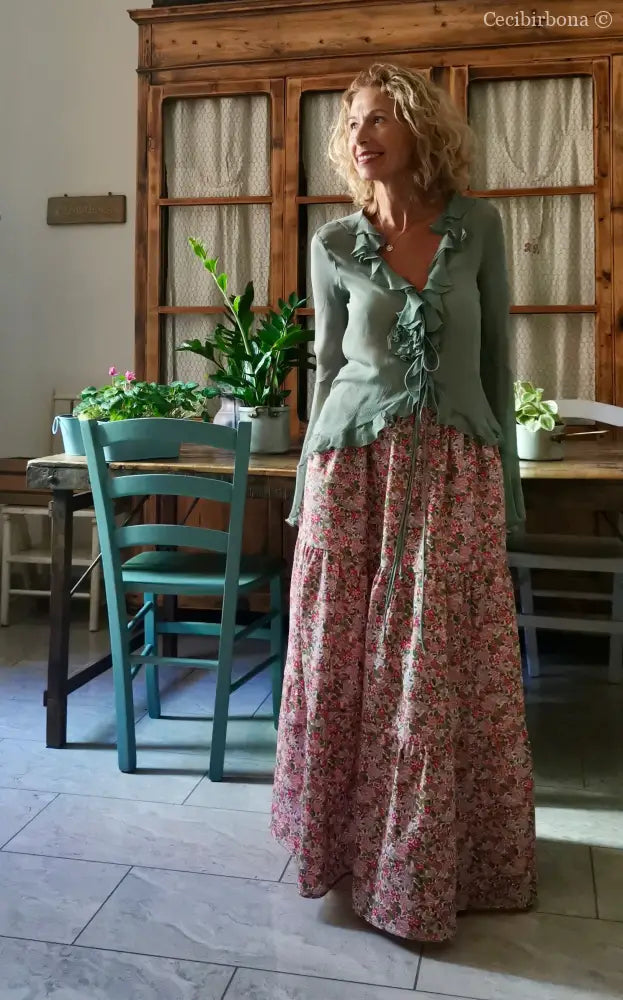 Gonna in cotone a fiori con balze (Ref. 314) gonna donna