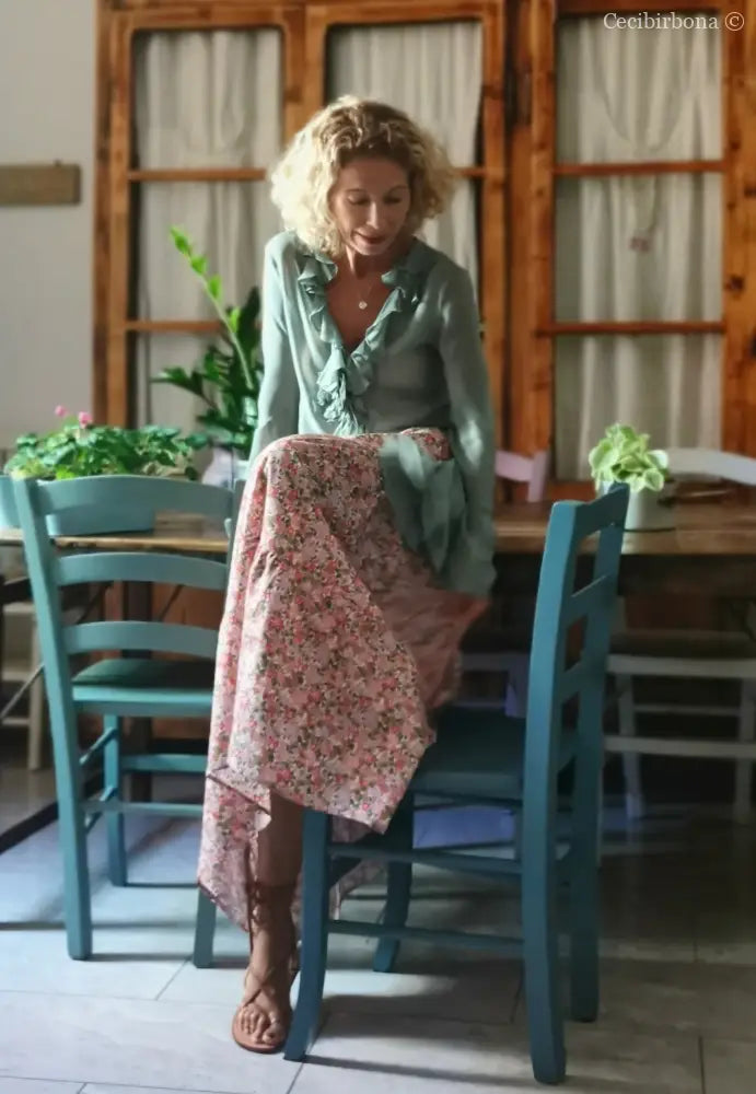 Gonna in cotone a fiori con balze (Ref. 314) gonna donna