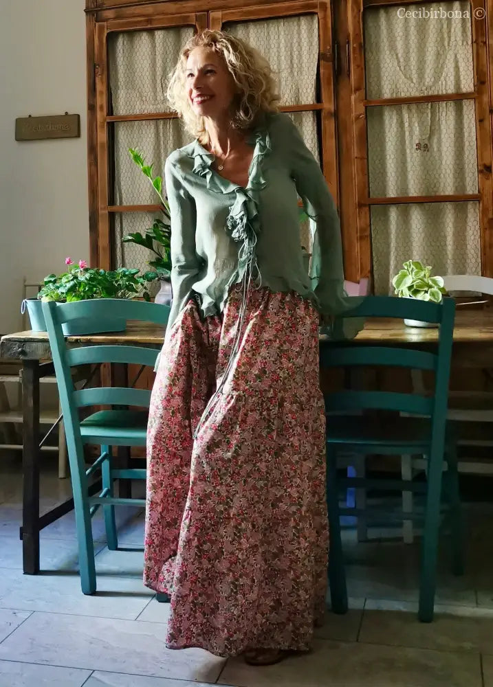 Gonna in cotone a fiori con balze (Ref. 314) gonna donna