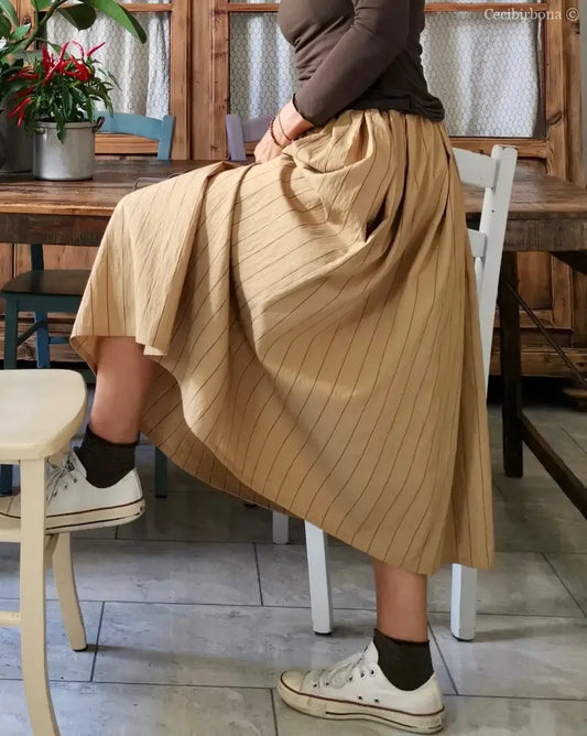 Gonna in cotone beige con cinturino elastico e tasche gonna donna