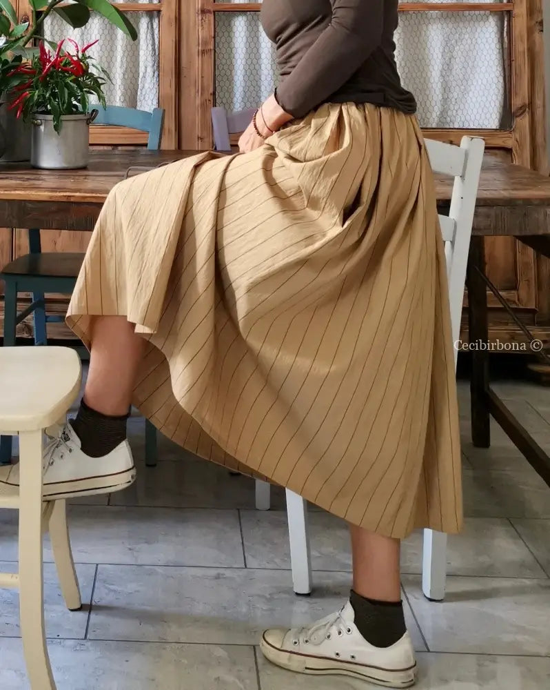 Gonna in cotone beige con cinturino elastico e tasche gonna donna