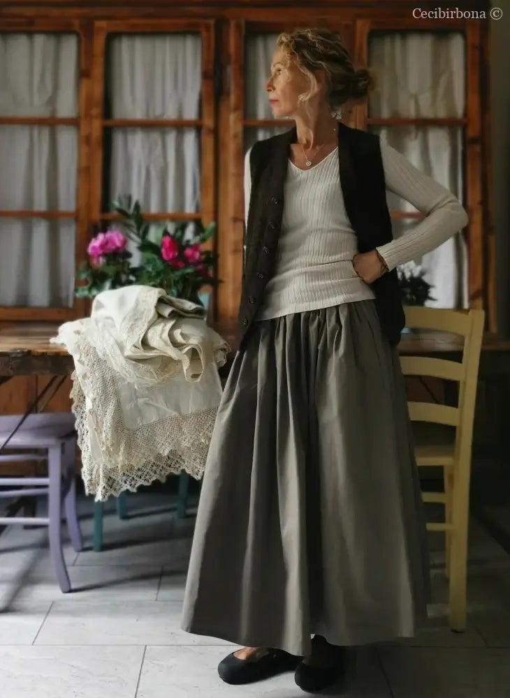 Gonna in cotone vintage con cinturino elastico e tasche (Ref. 103) gonna donna