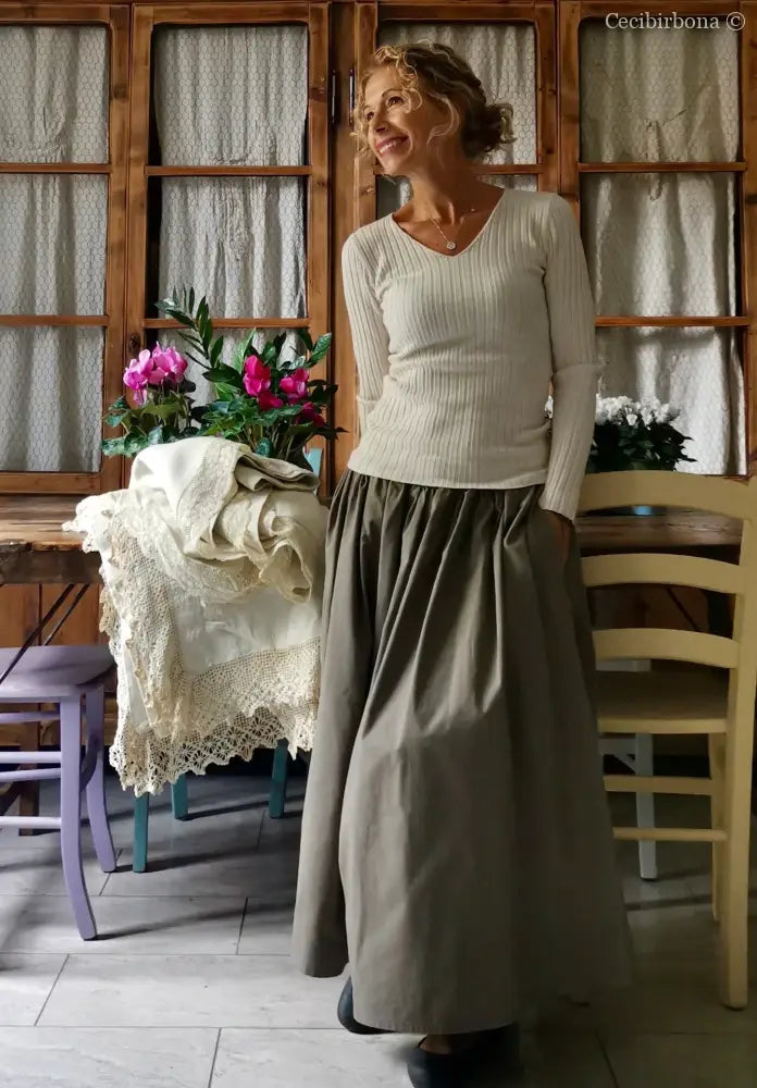 Gonna in cotone vintage con cinturino elastico e tasche (Ref. 103) gonna donna