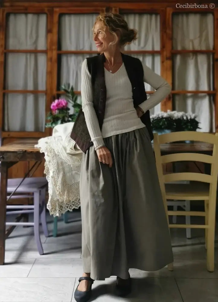 Gonna in cotone vintage con cinturino elastico e tasche (Ref. 103) gonna donna