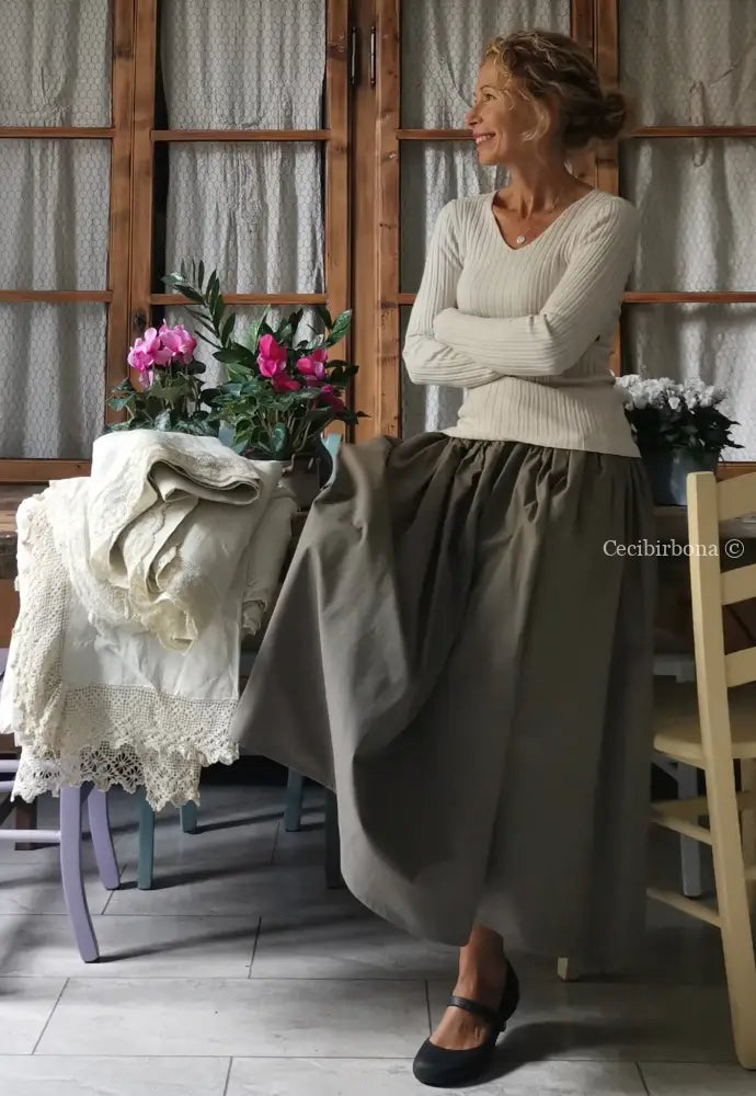 Gonna in cotone vintage con cinturino elastico e tasche (Ref. 103) gonna donna