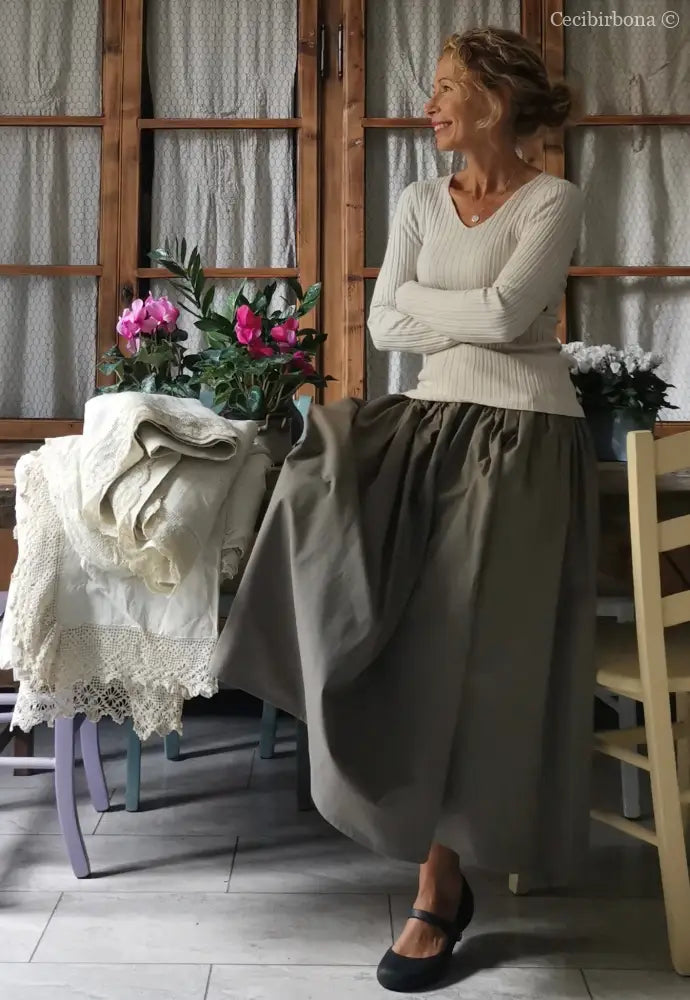 Gonna in cotone vintage con cinturino elastico e tasche (Ref. 103) gonna donna