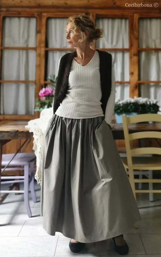 Gonna in cotone vintage con cinturino elastico e tasche (Ref. 103) gonna donna