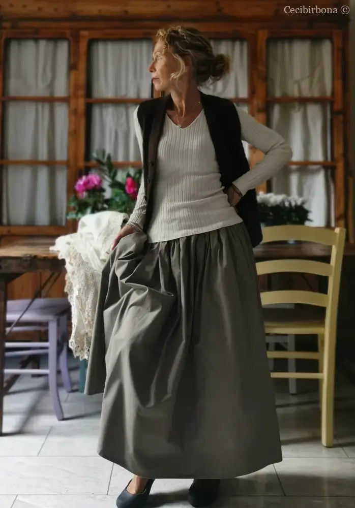 Gonna in cotone vintage con cinturino elastico e tasche (Ref. 103) gonna donna