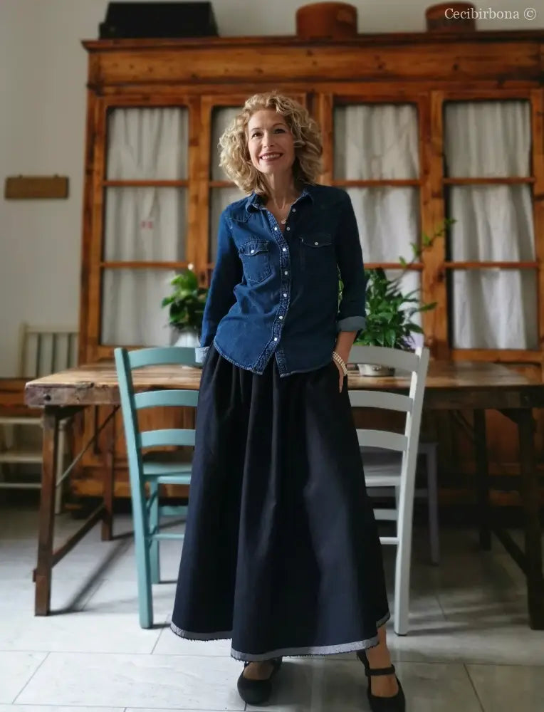 Gonna in lana blu con cimosa (Ref.377) gonna donna