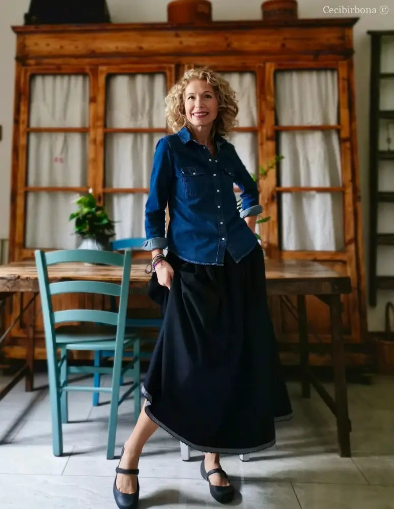 Gonna in lana blu con cimosa (Ref.377) gonna donna