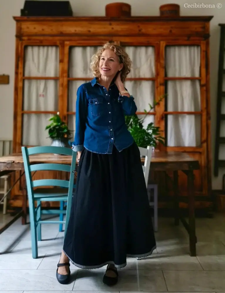 Gonna in lana blu con cimosa (Ref.377) gonna donna