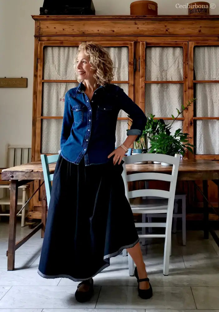 Gonna in lana blu con cimosa (Ref.377) gonna donna