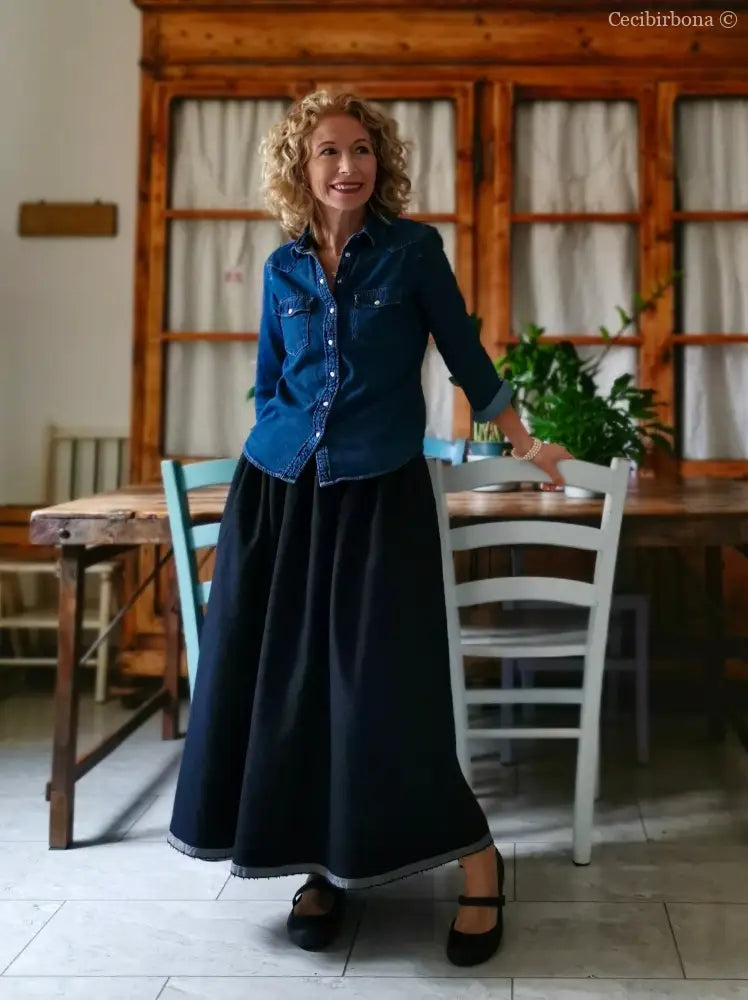 Gonna in lana blu con cimosa (Ref.377) gonna donna