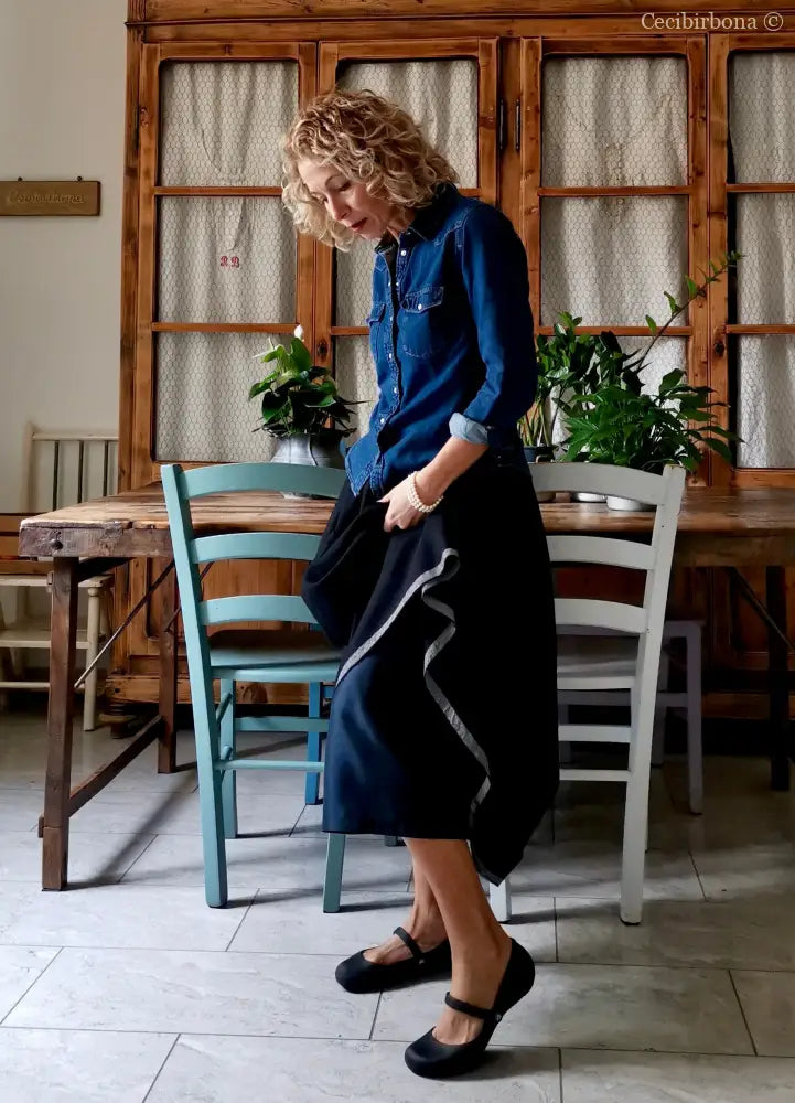 Gonna in lana blu con cimosa (Ref.377) gonna donna