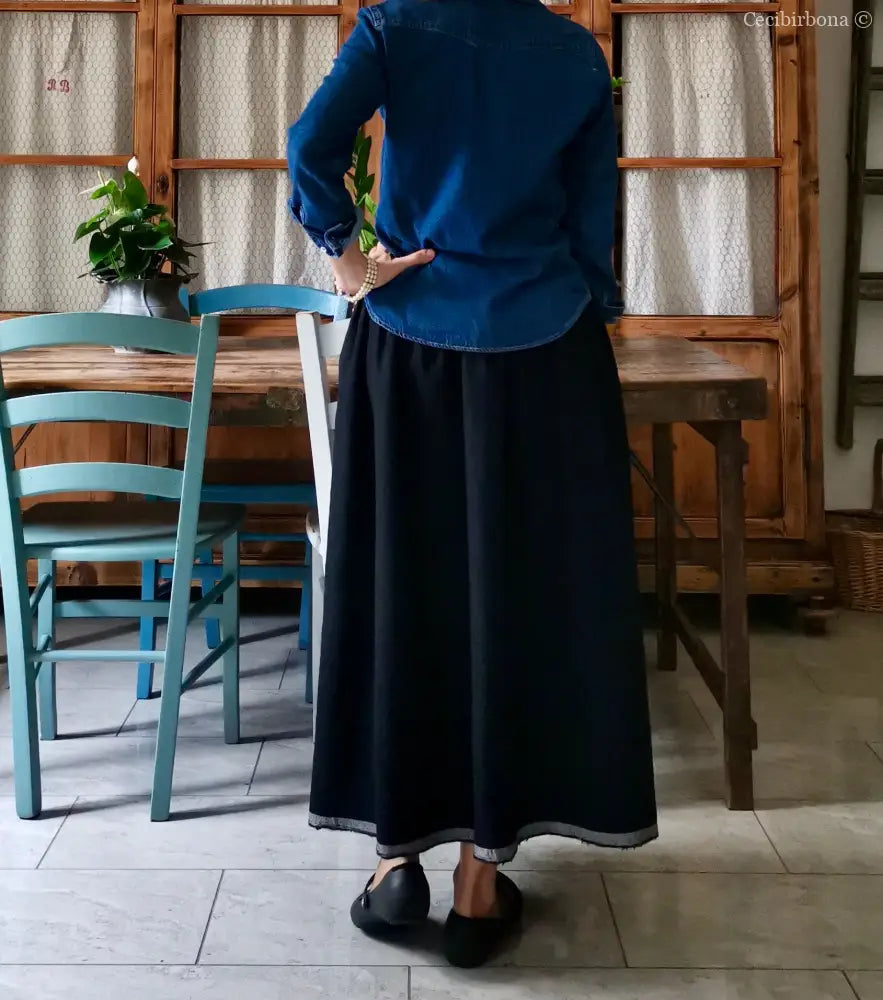 Gonna in lana blu con cimosa (Ref.377) gonna donna