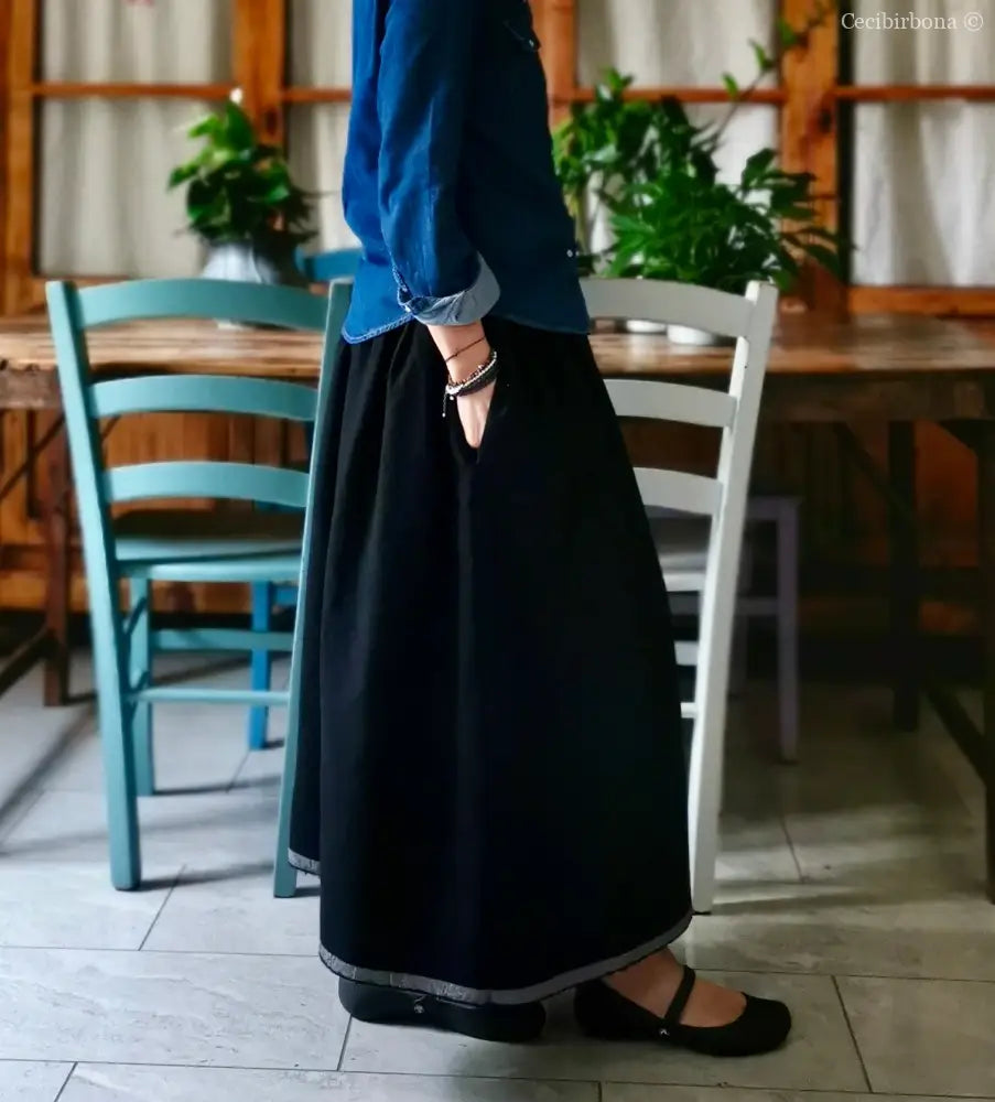 Gonna in lana blu con cimosa (Ref.377) gonna donna