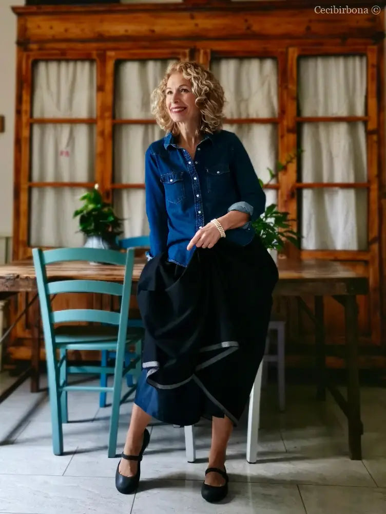 Gonna in lana blu con cimosa (Ref.377) gonna donna